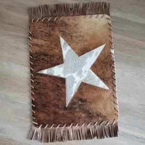 Brown Genuine Cowhide Placemat with Pieced Texas Star - Lacing & Fringe!